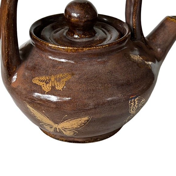 Teapot for One in Taupe with Genuine Gold Butterflies/Tea Lover Gift - Picture 5 of 10
